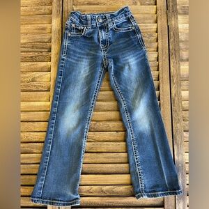 Stylish Kids Blue Denim Jeans Feather Pocket White Stitching Western Riding